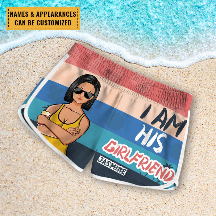This Guy Has A Hot Girlfriend - Couple Beach Shorts - Gift For Couple Personalized Custom Couple Beach Shorts