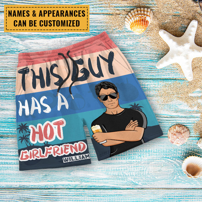This Guy Has A Hot Girlfriend - Couple Beach Shorts - Gift For Couple Personalized Custom Couple Beach Shorts