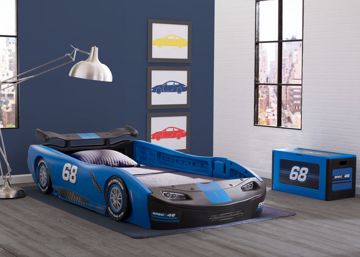 Delta Children Turbo Race Car Twin Bed, Blue and Black (485), Room View a3a
