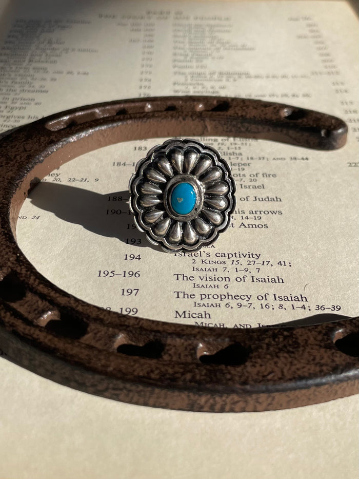 Turquoise Concho Ring Size 8 | 925 Sterling Silver G759
