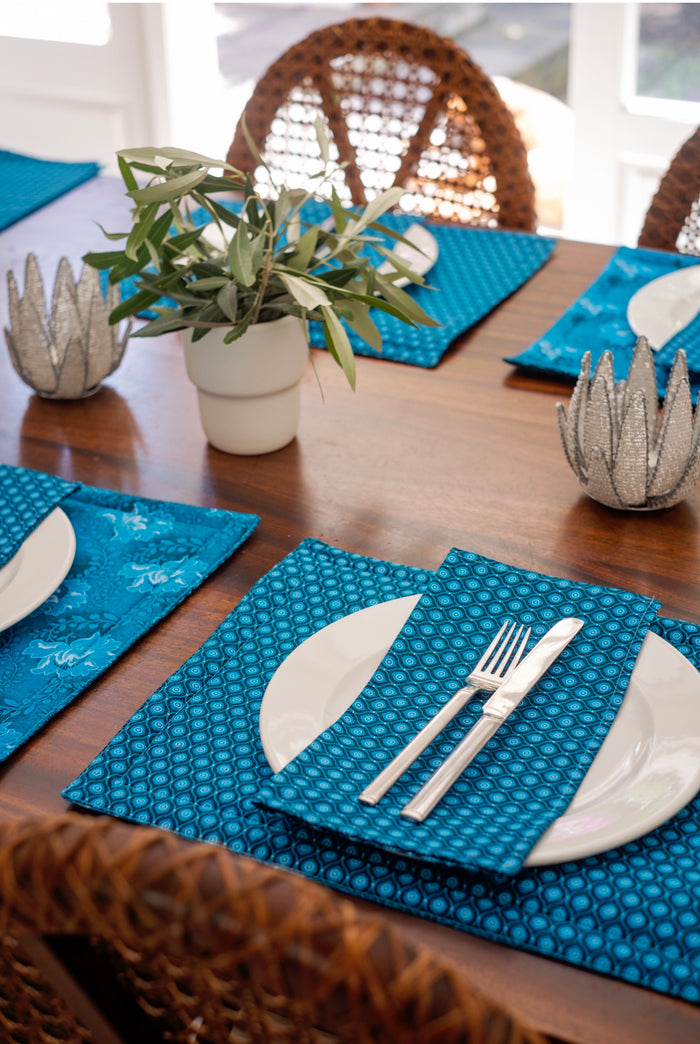 Turquoise Reversable Shweshwe Cotton Padded Placemats (Set of 6)