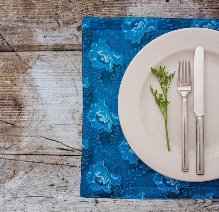 Turquoise Reversable Shweshwe Cotton Padded Placemats (Set of 6)
