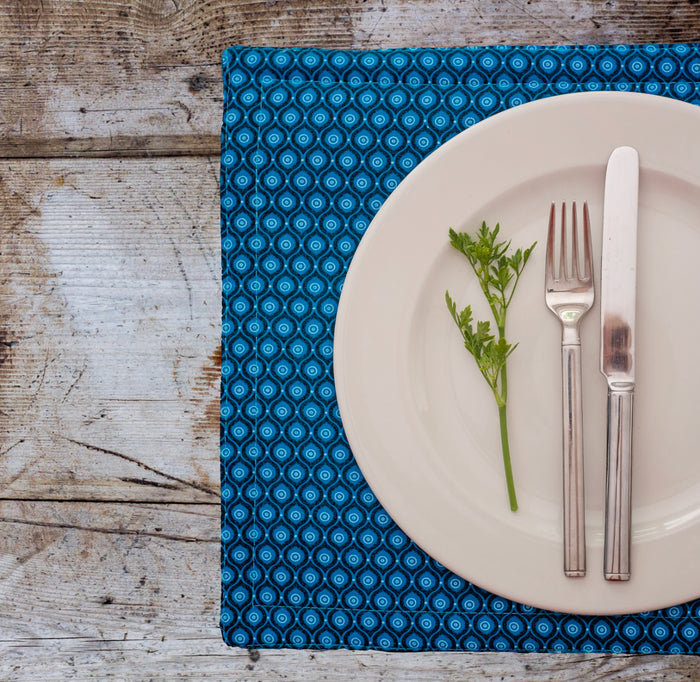 Turquoise Reversable Shweshwe Cotton Padded Placemats (Set of 6)