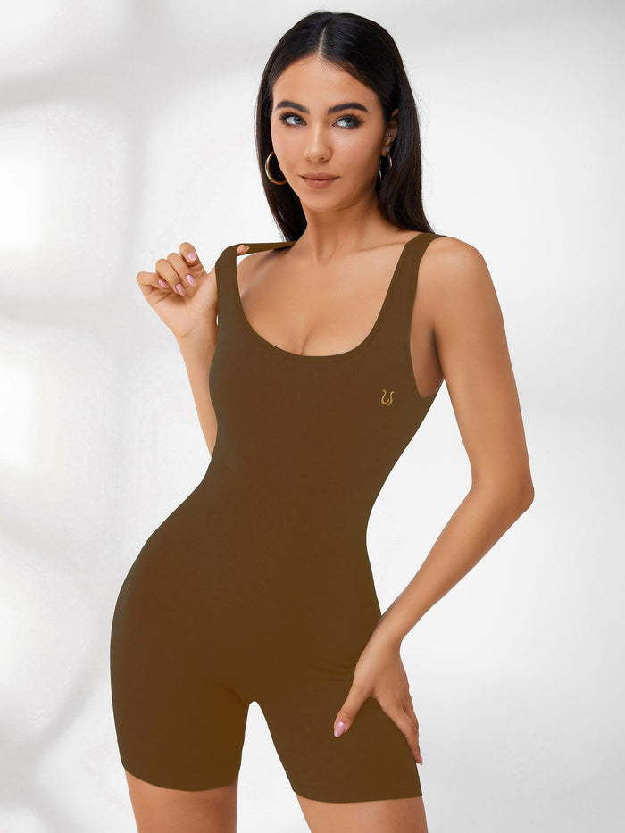 U-collar Ribbed Romper