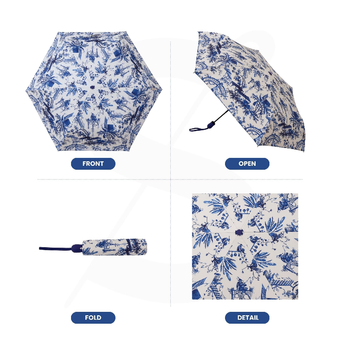 UM-AUTO-BM-CHINO | The British Museum Chinoiserie Blue and White Automatic Folding Umbrella
