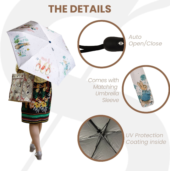 UM-AUTO-BP-PETER | Peter Rabbit Blue and White Automatic Folding Umbrella