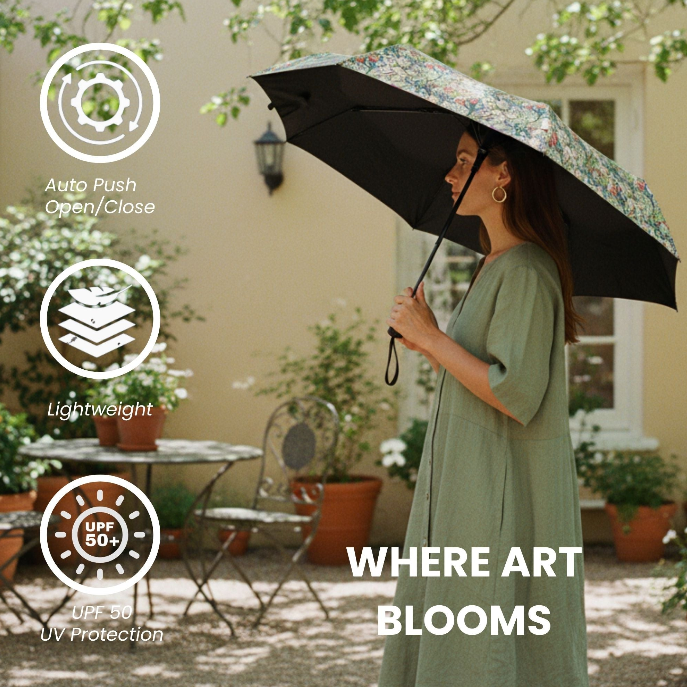 UM-AUTO-GLILY | Golden Lily Green Automatic Folding Umbrella