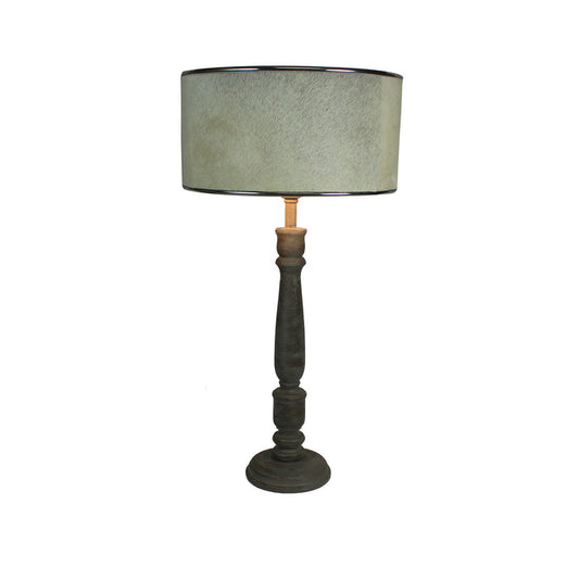 Urban Designs 27-Inch Rustic Grey Wash Solid Wood And Cowskin Table Lamp
