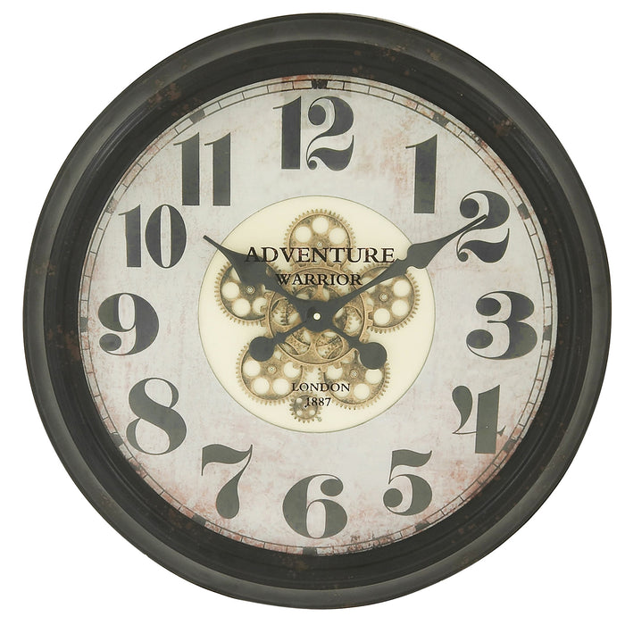 Urban Designs Adventure Warrior London 24" Industrial Moving Gears Round Black Wall Clock