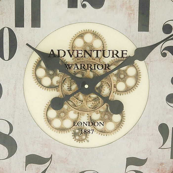 Urban Designs Adventure Warrior London 24" Industrial Moving Gears Round Black Wall Clock