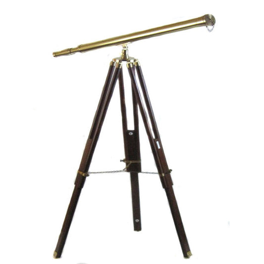 Urban Designs Antique Replica Brass Telescope with Wood Tripod Floor Stand