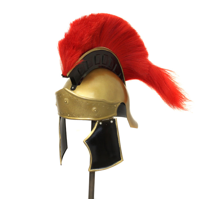 Urban Designs Antique Replica Greco-Roman Red Plume Helmet - Black & Gold