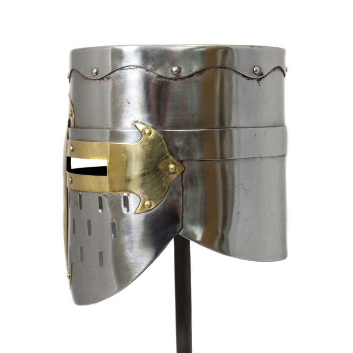 Urban Designs Antique Replica Medieval Armor Pot Helmet - Rusted Silver & Gold