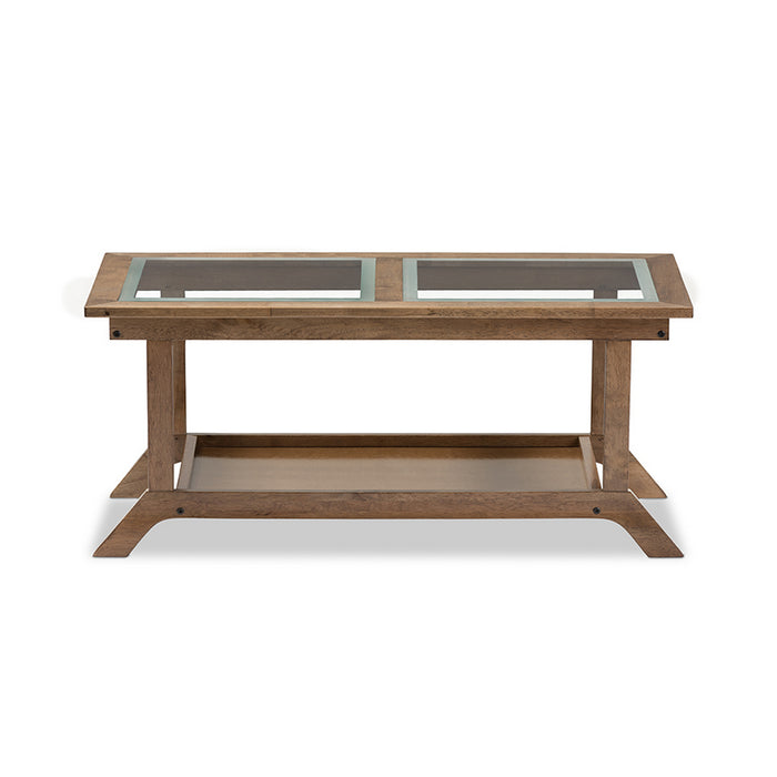 Urban Designs Cayla Modern "Walnut" Brown Wood Glass-Top Coffee Table