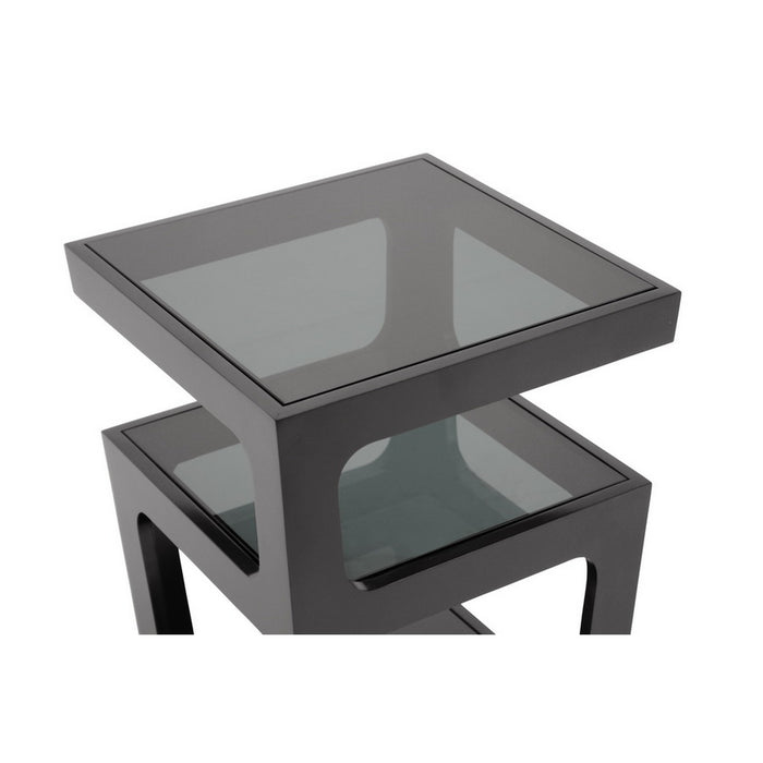 Urban Designs Clara Black Modern End Table with 3-Tiered Glass Shelves