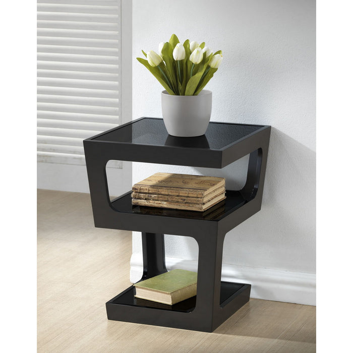 Urban Designs Clara Black Modern End Table with 3-Tiered Glass Shelves