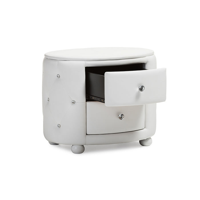 Urban Designs Davina Oval 2-drawer White Faux Leather Nightstand
