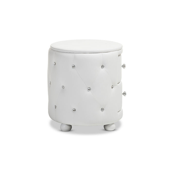 Urban Designs Davina Oval 2-drawer White Faux Leather Nightstand