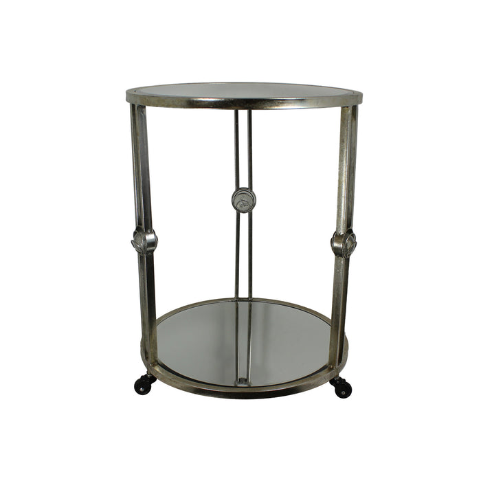 Urban Designs Grace 27-Inch Round Silver Mirror Metal Table with Wheels