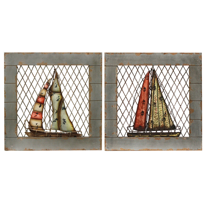 Urban Designs Handcrafted 2-Piece Set Artisan Wooden Wall Art - Nautical Boats