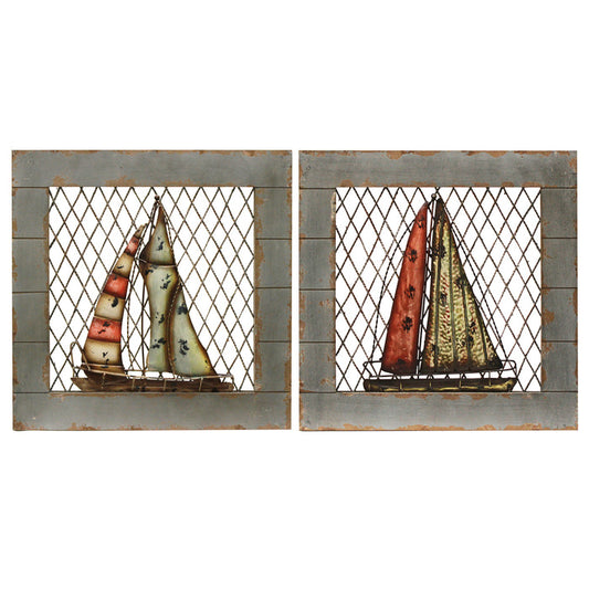 Urban Designs Handcrafted 2-Piece Set Artisan Wooden Wall Art - Nautical Boats