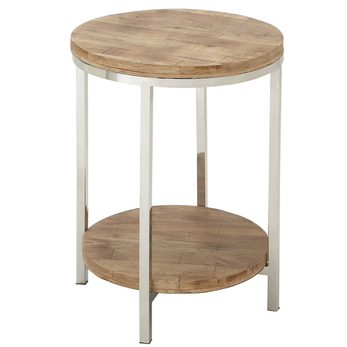 Urban Designs Stainless Steel Round Wooden Accent Table