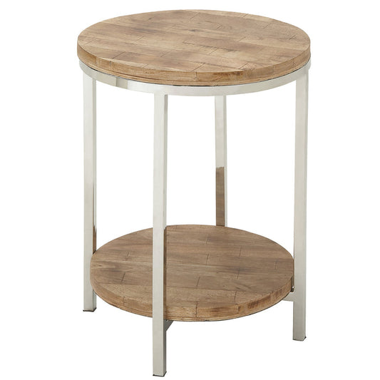 Urban Designs Stainless Steel Round Wooden Accent Table