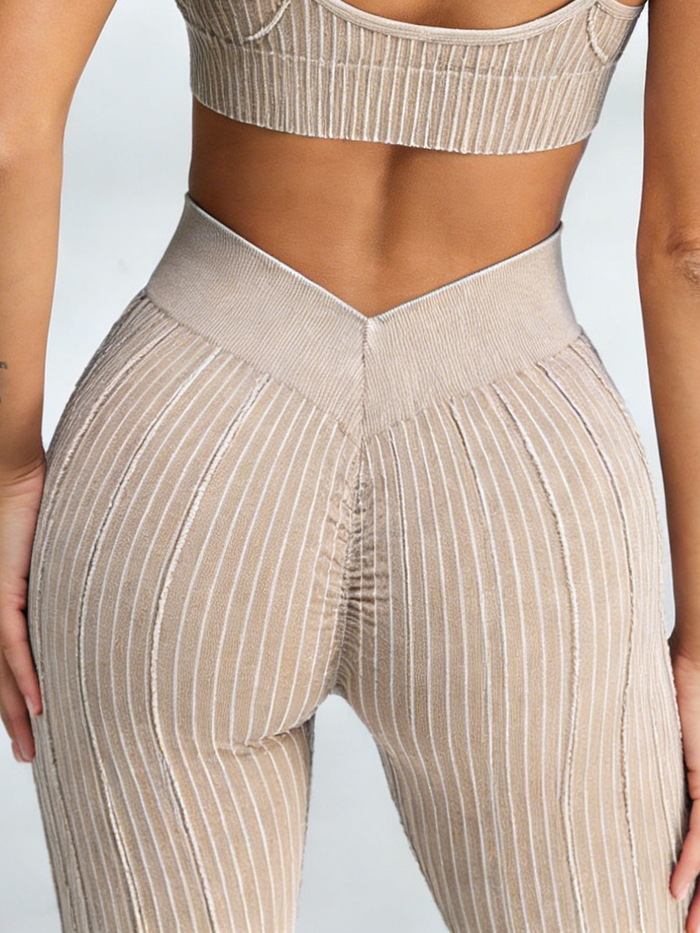 V-shaped Waist Ribbed High-waisted Hip-lift Scrunch Bum Leggings