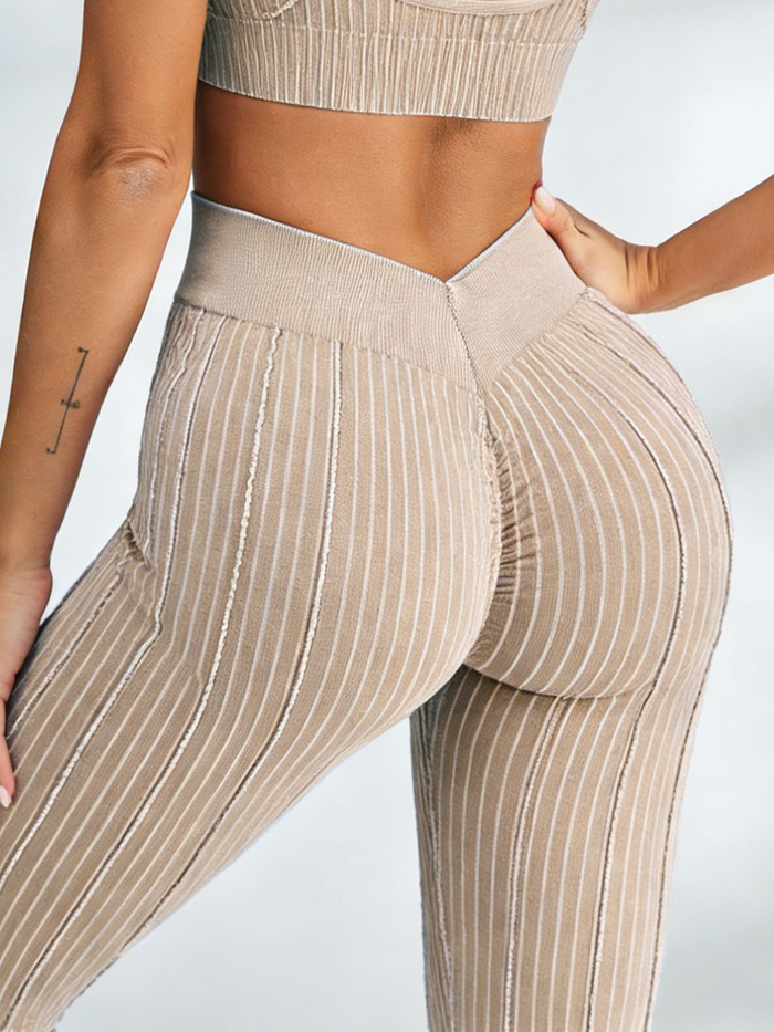V-shaped Waist Ribbed High-waisted Hip-lift Scrunch Bum Leggings