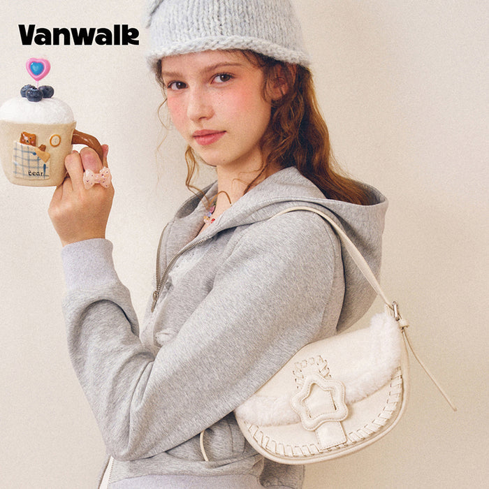 VANWALK COCOA PIE Series Classic Fuzzy Plush Original Design Shoulder Bag V3094