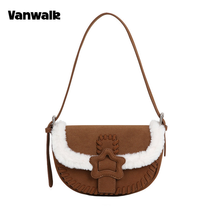 VANWALK COCOA PIE Series Classic Fuzzy Plush Original Design Shoulder Bag V3094