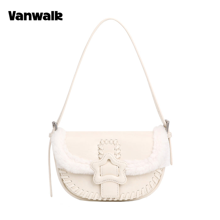 VANWALK COCOA PIE Series Classic Fuzzy Plush Original Design Shoulder Bag V3094