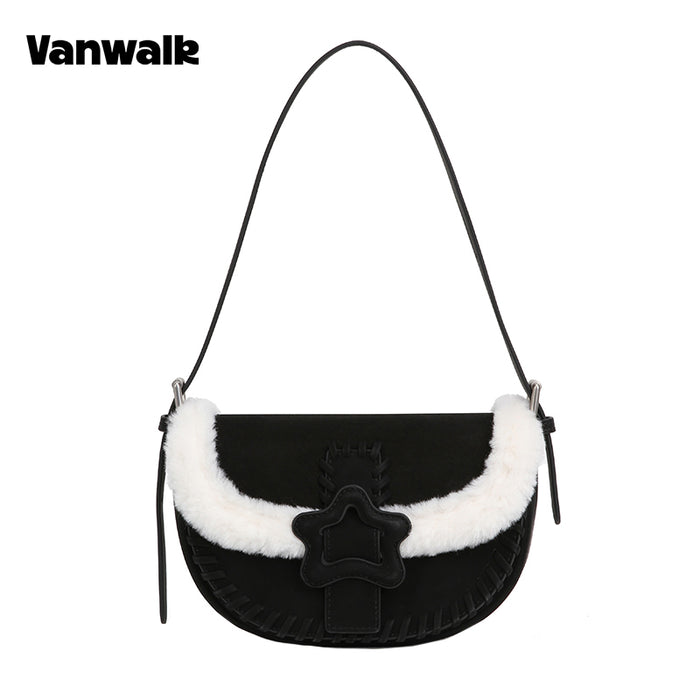 VANWALK COCOA PIE Series Classic Fuzzy Plush Original Design Shoulder Bag V3094
