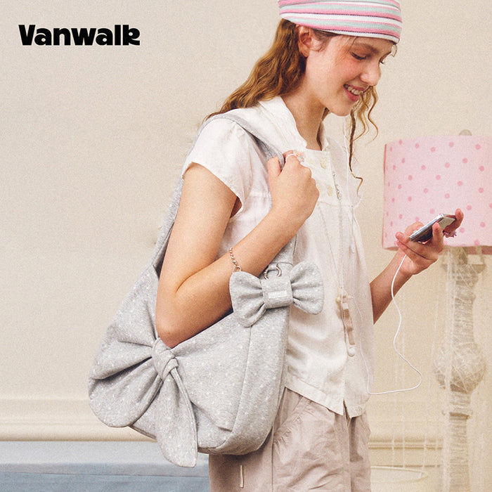 VANWALK Cocoa Pie Series Coquette Big Bow Polka Dot Shoulder Hobo Bag V3107