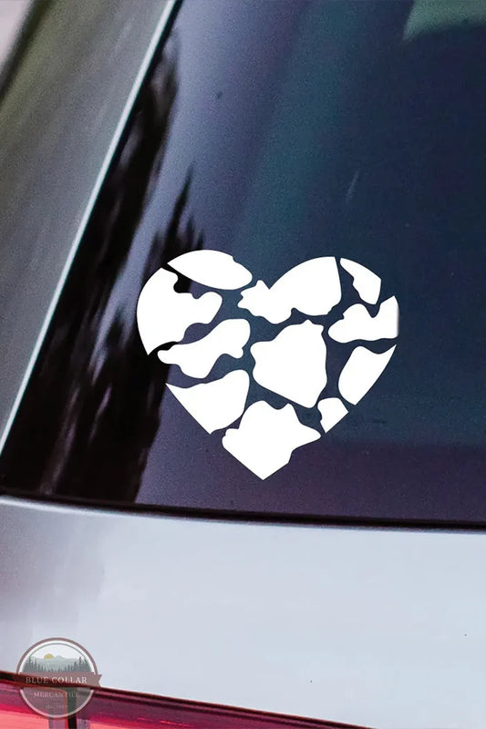Sincere Surroundings VD1078W Cow Print Heart Car Decal in White