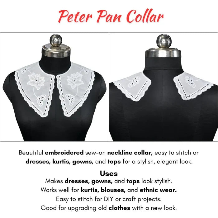 Decorative Venice Lace Peter Pan appliqué with detailed openwork pattern and graceful rounded shape