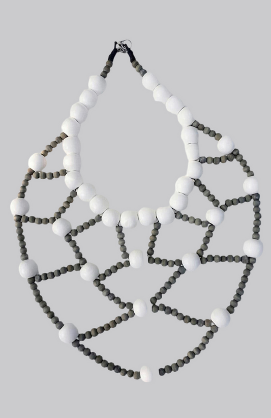 Webbed Wood Bead Bib Necklace