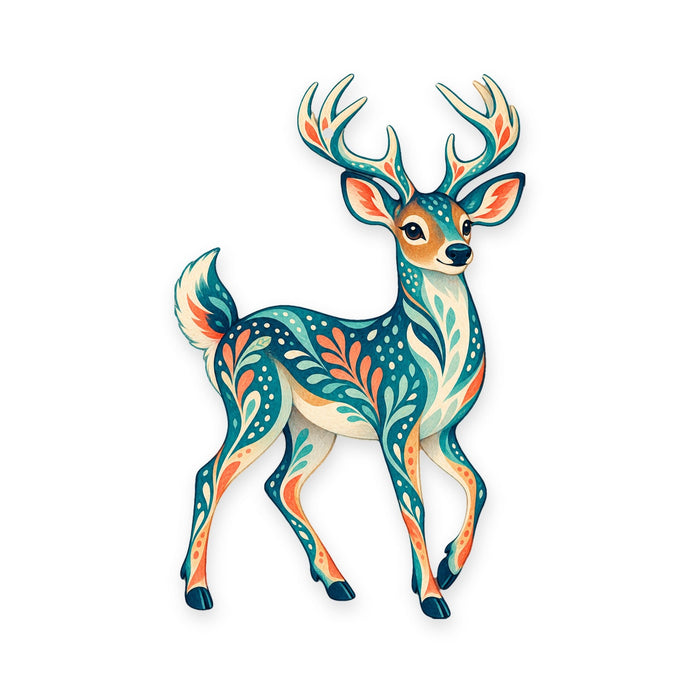 White-Tailed Deer folk art ornament O241 on white, laser-cut maple wood, made in USA