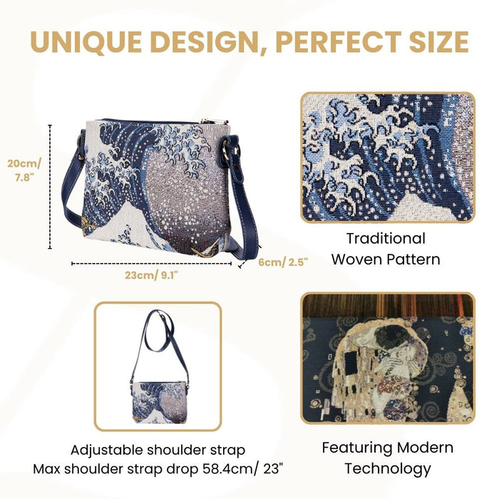 XB02-ART-JP-WAVE | HOKUSAI GREAT WAVE OFF KANAGAWA CROSS BODY BAG PURSE HANDBAG