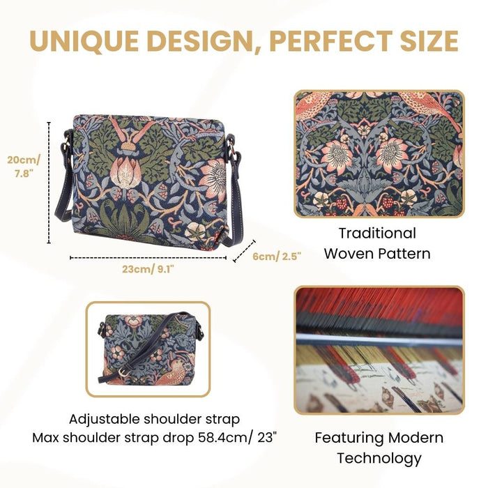 XB02-STBL | WILLIAM MORRIS STRAWBERRY THIEF BLUE CROSS BODY BAG PURSE HANDBAG