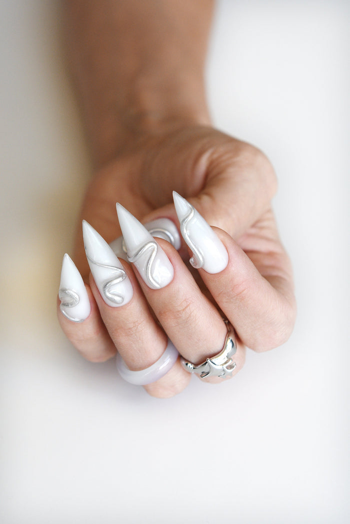 Y2K Milky White 3D Swirls Press-On Nails
