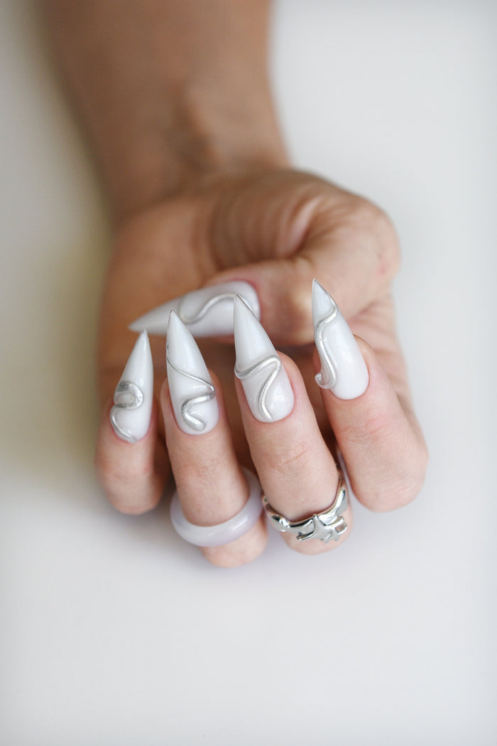 Y2K Milky White 3D Swirls Press-On Nails