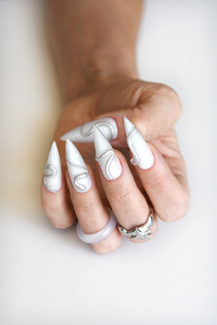 Y2K Milky White 3D Swirls Press-On Nails