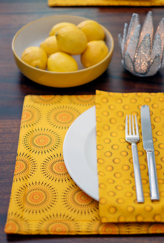 Yellow Reversable Shweshwe Cotton Padded Placemats (Set of 6)