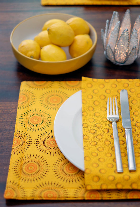 Yellow Reversable Shweshwe Cotton Padded Placemats (Set of 6)