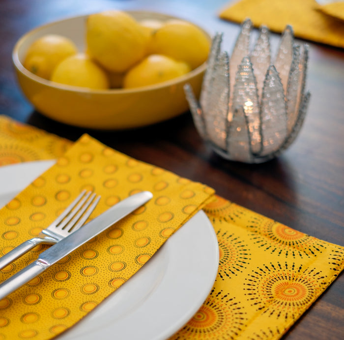 Yellow Reversable Shweshwe Cotton Padded Placemats (Set of 6)