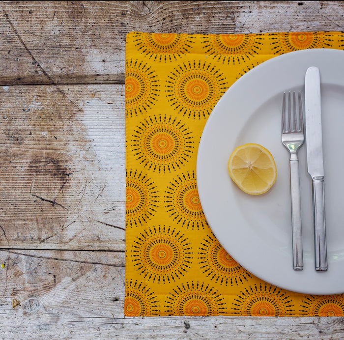 Yellow Reversable Shweshwe Cotton Padded Placemats (Set of 6)