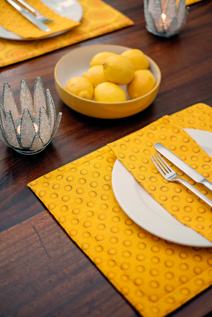Yellow Reversable Shweshwe Cotton Padded Placemats (Set of 6)