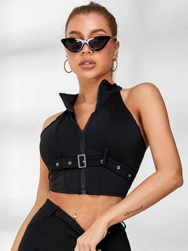 Zipper Button Fake Pocket Sassy Tracksuit