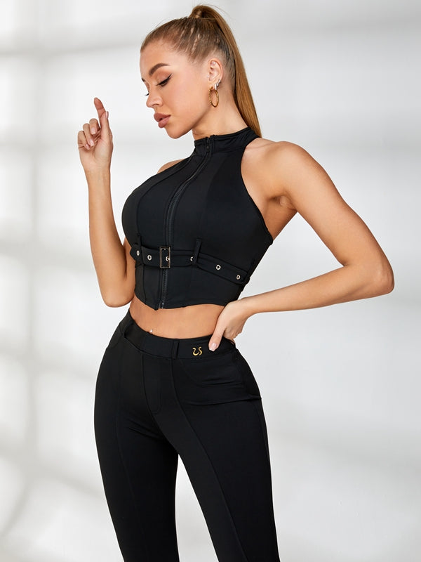 Zipper Button Fake Pocket Sassy Tracksuit